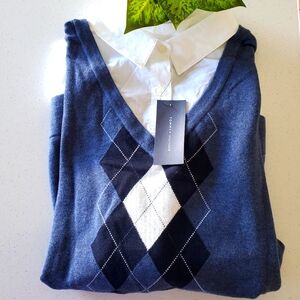 NWT Tommy Hilfiger Blue Argyle Women's Sweater